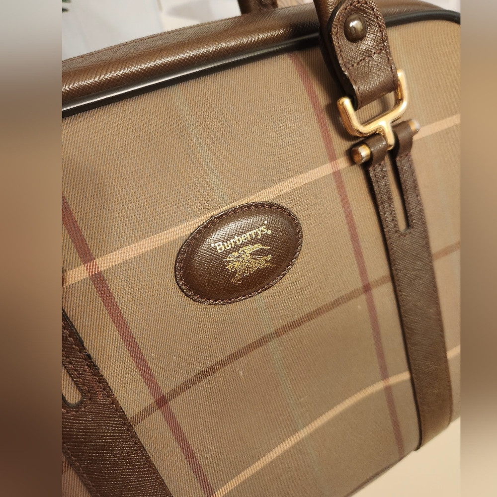 Burberrys Brown Nova Check Plaid Canvas And Leather Bag. Gorgeous Vintage Bag! - Picture 4 of 16